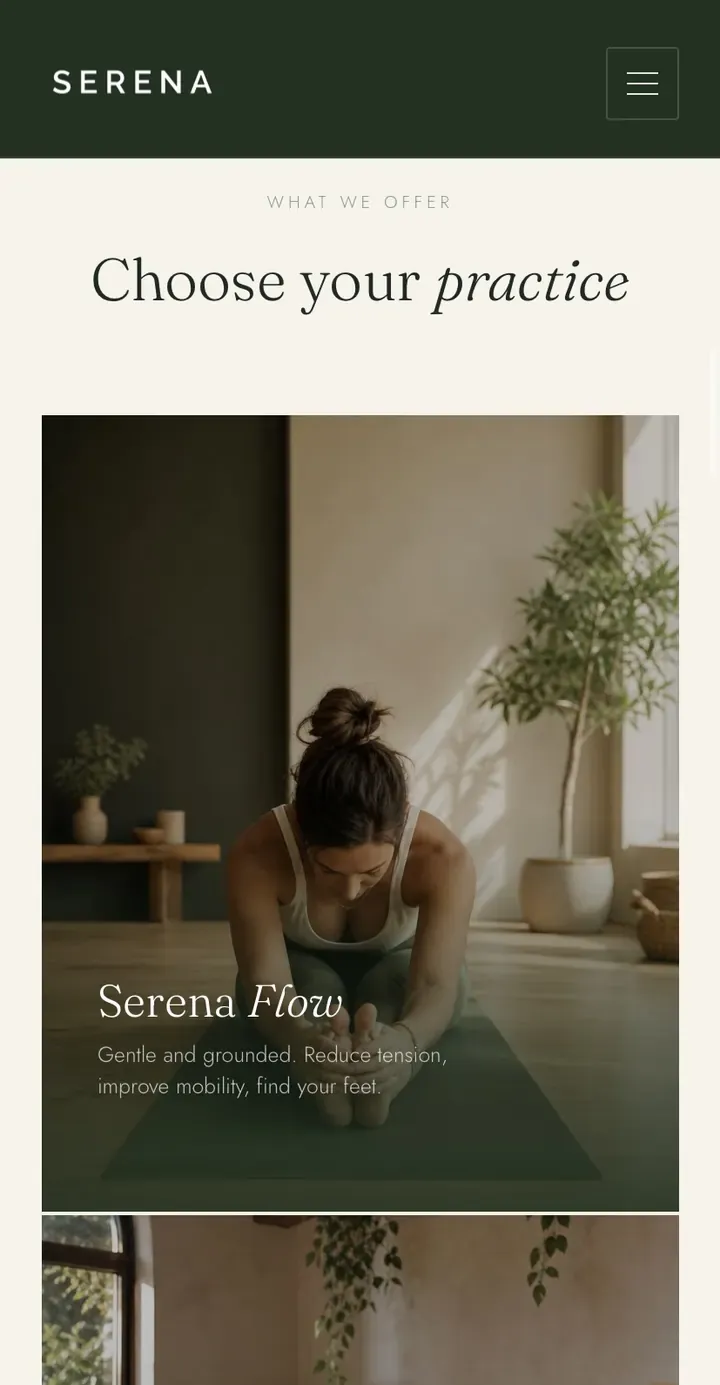 Serena Yoga content on a phone