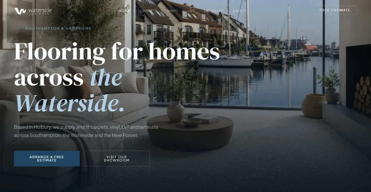 The new Waterside Carpets homepage