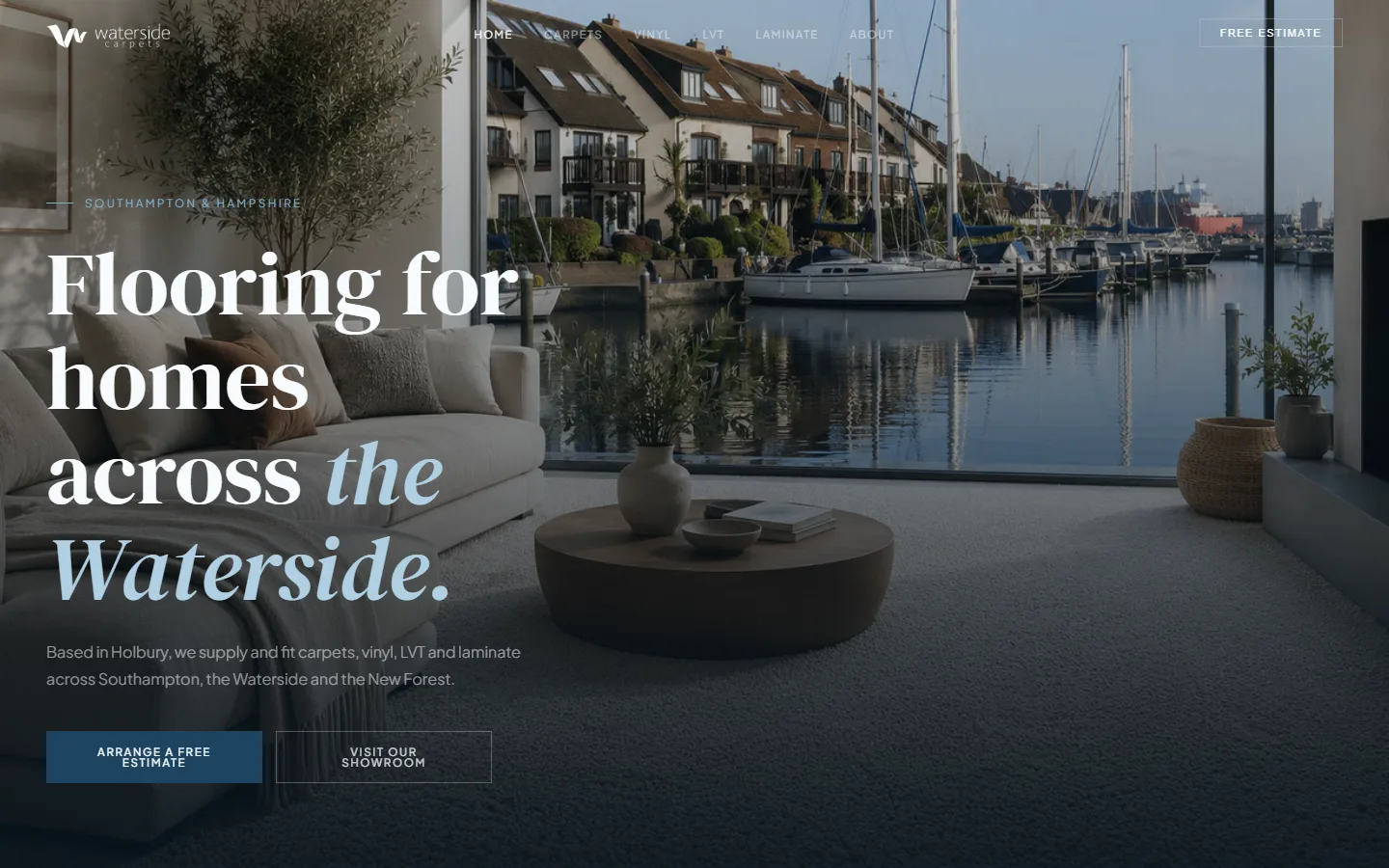 Waterside Carpets homepage: flooring for homes across the Waterside