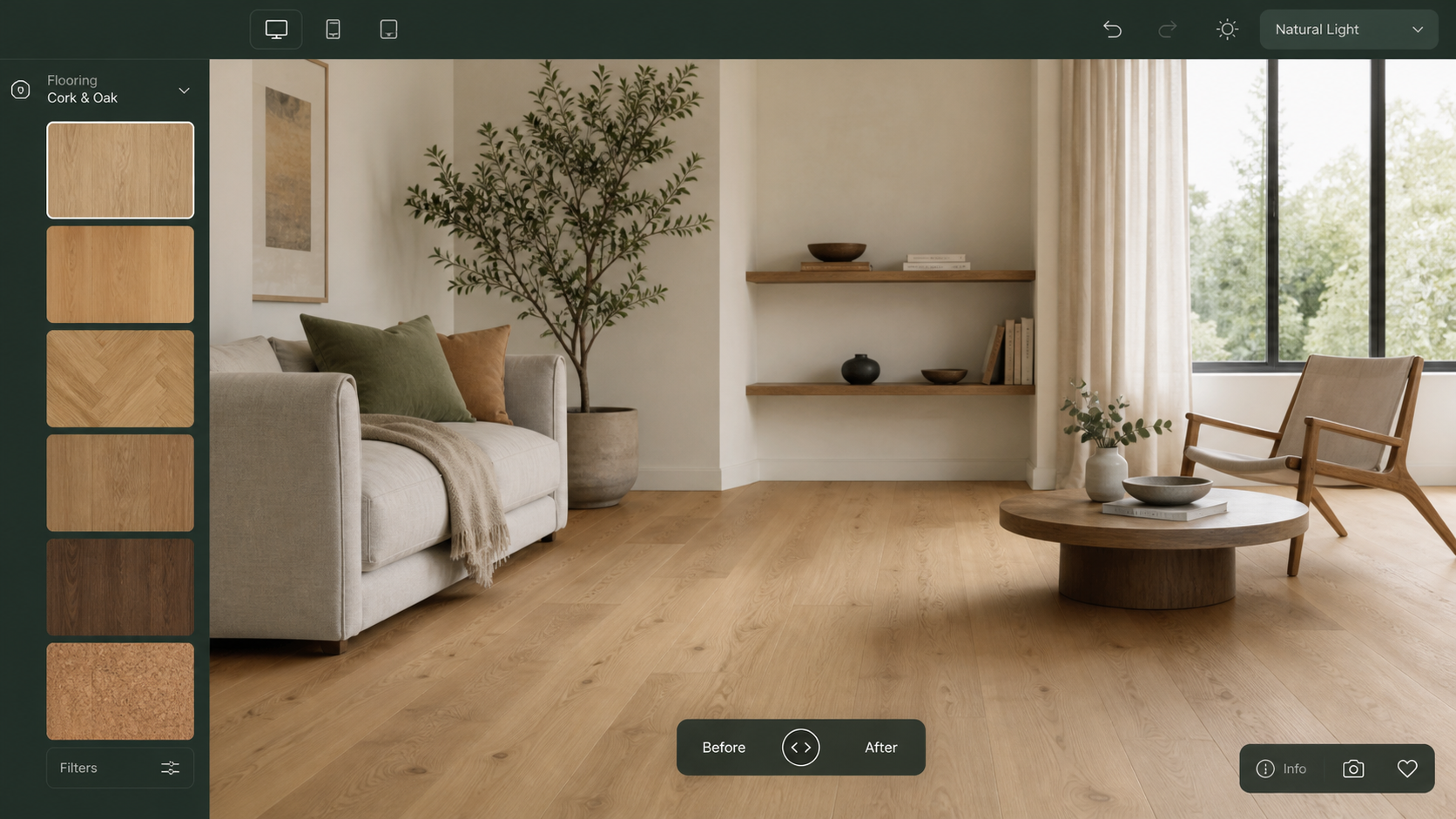 Room Visualiser showing flooring materials inside a customer room