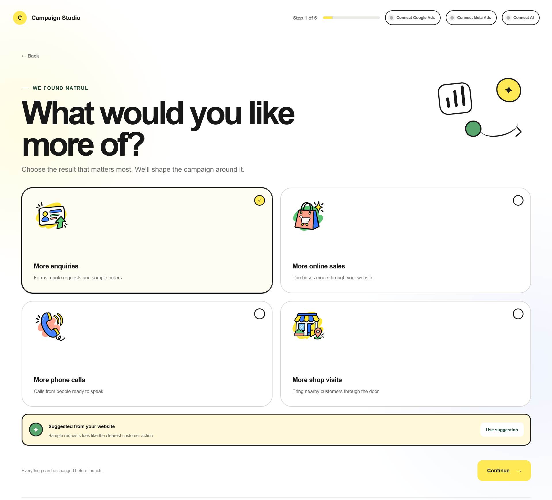 Campaign Studio showing campaign goal choices